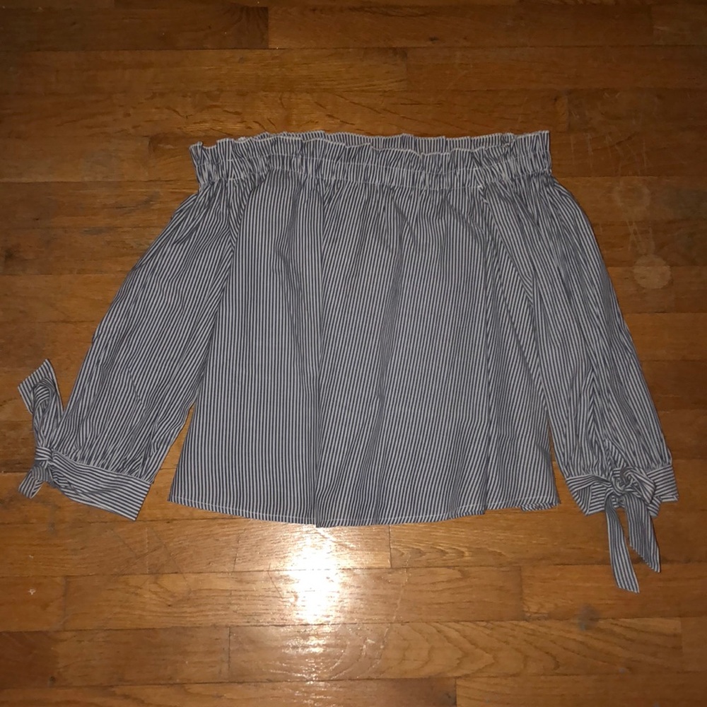 Blue and white striped off the shoulder top